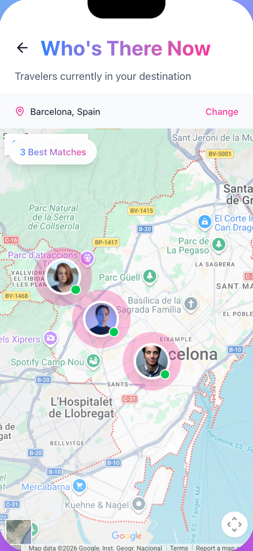 Who's There Now map of travellers nearby